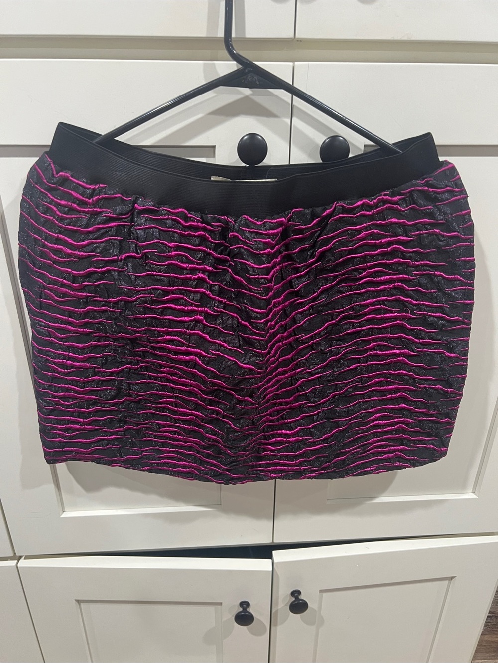 Authentic Balenciaga Fuchsia Pink Black Wavy Textured Mini Skirt Size 40